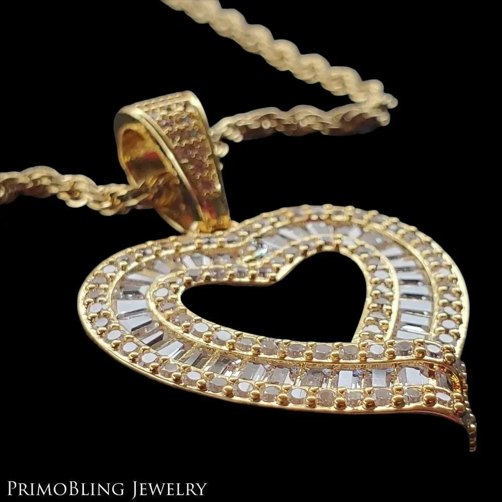 Iced Out Baguette Heart Necklace